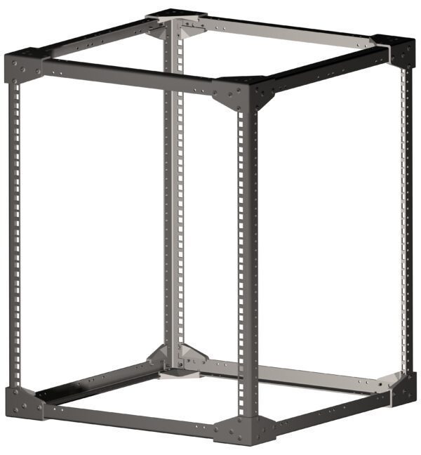 A metal rack with two sides and one bottom.